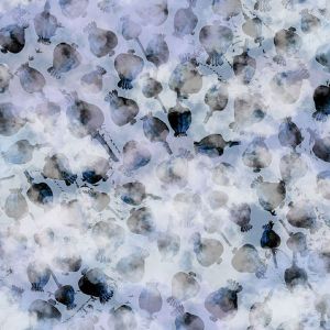 Viskosejersey Stoff in pastellviolett mit Mohnmuster in Aquarell-Stil