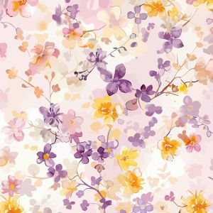 Sanfter Ecovero Viskosejersey in Ecru mit frühlingshaftem Pastellblumen-Digitaldruck in Violett-, Rosa- und Lachstönen. Weich fliessend und elastisch.