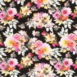 Wintersweat Stoff mit Blumenmuster in schwarz-bunt