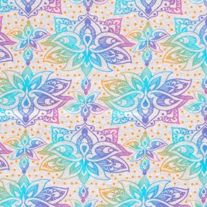 Wintersweat Stoff mit Fantasieblumen in graumelange, türkis und violett